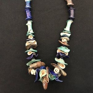 Blue and green clay hand made necklace